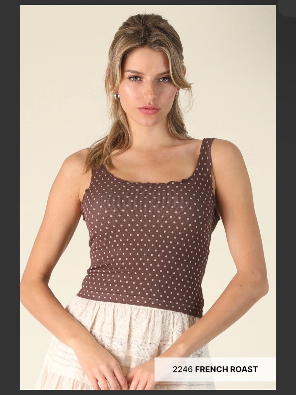 Nikibiki Polka Dot Edge Crop Top - French Roast color - BRAND NEW no tags
